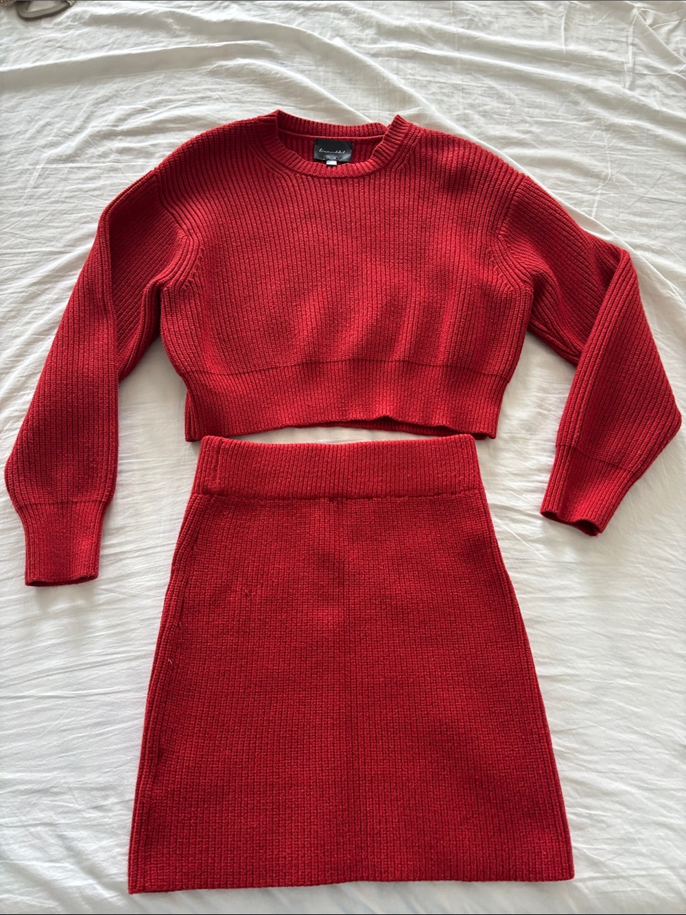 Line & Dot Red Knit Mini Skirt